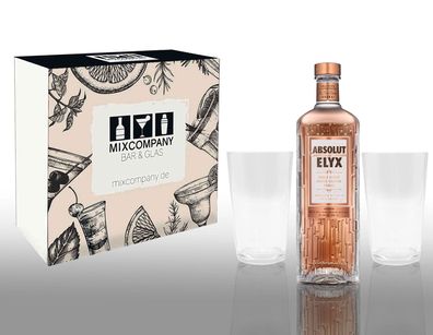 Absolut Geschenkset - Absolut Elyx Vodka 1L (50% Vol) + 2x Absolut Longdrink Gläser