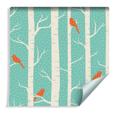 10m VLIES TAPETE Rolle Birken Baum Winter Vögel Natur XXL 298