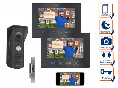 1 Familienhaus Video Sprechanlage IP mit Türöffner & 2 Monitoren