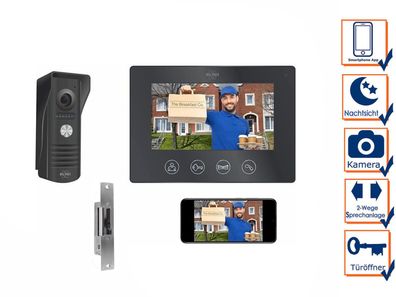 1 Familienhaus Video Sprechanlage IP mit Türöffner & Monitor