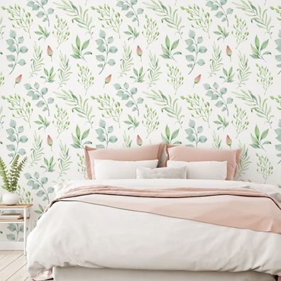 10m VLIES TAPETE Rolle Wohnzimmer Aquarell Pflanzen Knospen Natur Flora XXL 3829