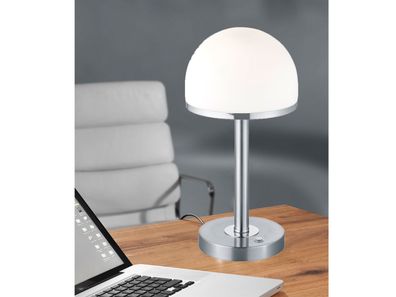LED Tischleuchte BERLIN Silber mit Glas Lampenschirm - TOUCH Dimmer