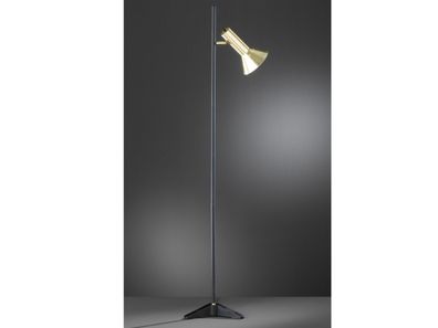 Retro LED Stehleuchte mit schwenkbarem Lampenschirm Schwarz / Gold - Höhe 140cm