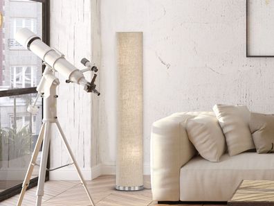Kleine LED Stehleuchte Höhe 110 cm mit Zylinder Lampenschirm Leinen Beige