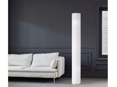 Stehleuchte THOR Höhe 156 cm mit Dekor Lampenschirm Zylinder Stoff Weiß