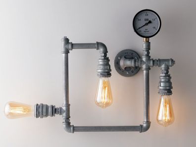 LED Innen Wandleuchte 3-flammig in Wasserrohr Optik, Grau antik