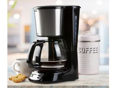 Edelstahl Kaffeemaschine für 12 Tassen - mit Glaskanne & Timer