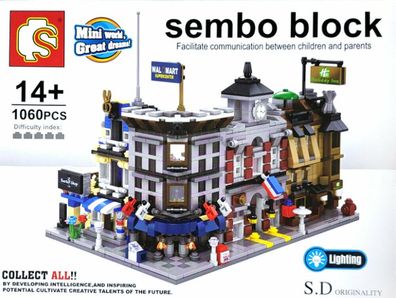 sembo block 1060 pcs- Straße mit 4 Häusern mit Beleuchtung zum Aufbau ab 14+