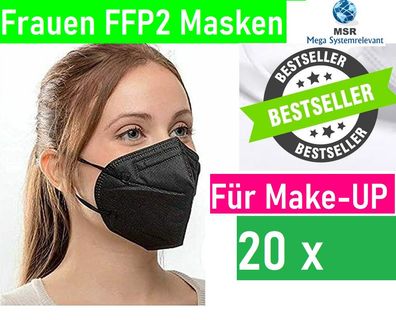 20 x echte FFP2 Atemschutzmaske Schwarz Make UP Nasen Schutz Mundschutz