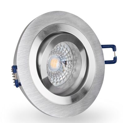 LED Einbaustrahler 230V dimmbar 5,5 6611 Warmweiß Ø80 IP20 Alu Silber geschleift