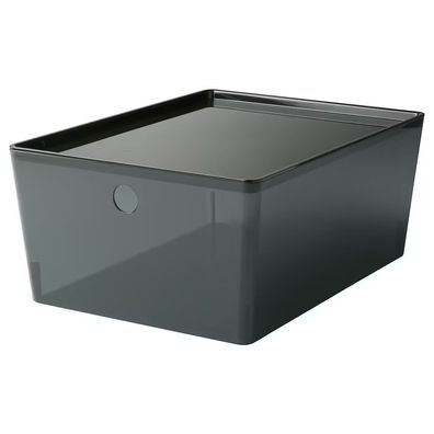 IKEA Kuggis Box mit Deckel aus Kunststoff 26x35x15 cm transparent schwarz