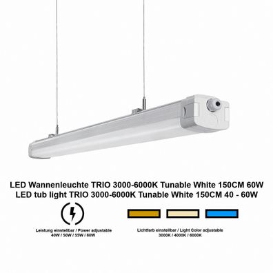LED Wannenleuchte TRIO 3000/4000/6000K Tunable White 150CM 60W