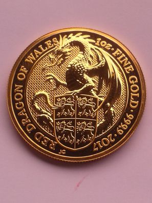 100£ 2017 100 Pfund 2017 Großbritannien 1 Unze Gold 9999er Queens Beasts red dragon