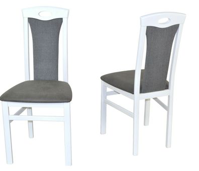 2 x Esszimmerstühle massiv weiß Kunstleder/ Stoff anthrazit Stuhlset Holzstühle