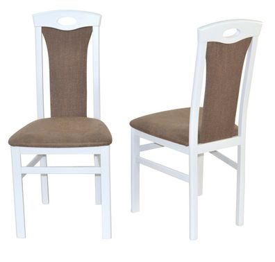 2 x Esszimmerstühle massivholz weiß Kunstleder/ Stoff braun Stuhlset Holzstühle