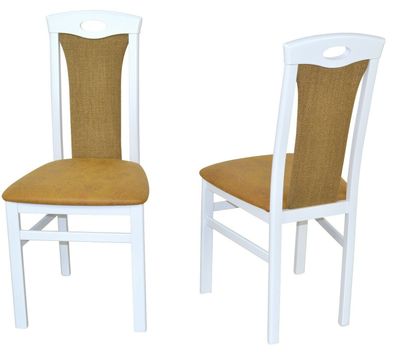 2 x Esszimmerstühle massivholz weiß Kunstleder/ Stoff gelb Stuhlset Holzstühle