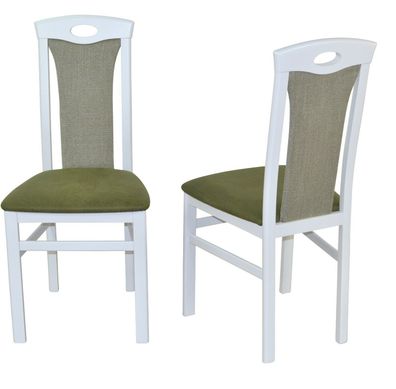 2 x Esszimmerstühle massivholz weiß Kunstleder/ Stoff grün Stuhlset Holzstühle