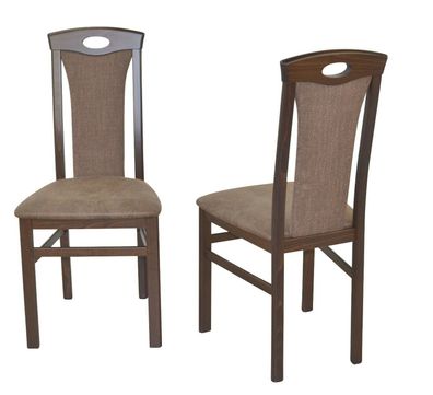 2 x Esszimmerstühle massiv nussbaum Kunstleder/ Stoff braun Stuhlset Holzstühle
