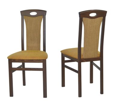 2 x Esszimmerstühle massiv nussbaum Kunstleder/ Stoff gelb Stuhlset Holzstühle