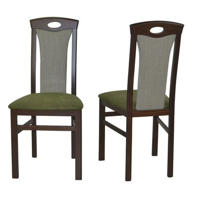 2 x Esszimmerstühle massiv nussbaum Kunstleder/ Stoff grün Stuhlset Holzstühle