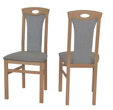 2 x Esszimmerstühle massivholz Buche Kunstleder/ Stoff Grau Stuhlset Holzstühle