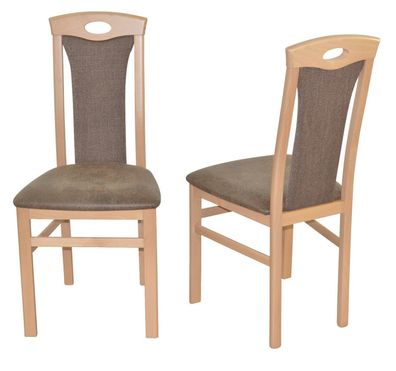2 x Esszimmerstühle massivholz Buche Kunstleder/ Stoff braun Stuhlset Holzstühle