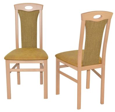 2 x Esszimmerstühle massivholz Buche Kunstleder/ Stoff gelb Stuhlset Holzstühle