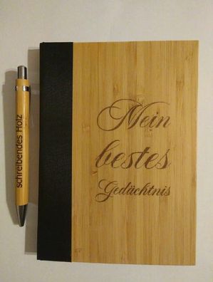 Notizbuch Bambus Wunschtext graviert 18cm Bestes Gedächtnis