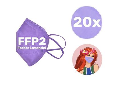 20x Stück - FFP2 Atemschutz Masken Lavendel für Erwachsene Hell Lila Flieder