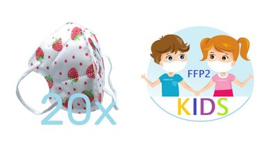 20x Stück - FFP2 Atemschutz Kindermasken Erdbeere Erdbeeren - KIDS + 1 Selbstest