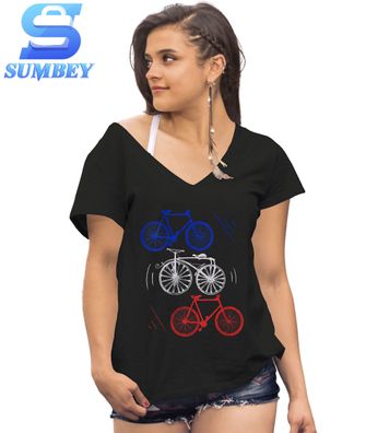 V-Neck Damen-French Flag Colors France Cycling Bike Cycling