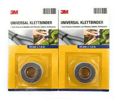 2 x 24mm x 1,5m 3M Universal Klettband Klettbinder Innen Außen Stark (1,65€/ lfm)