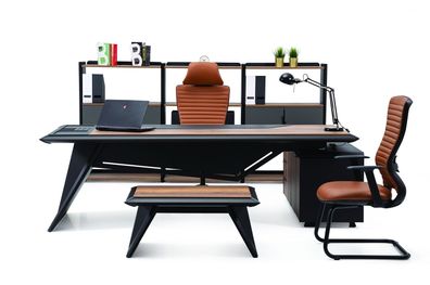 Ovali Büromöbel komplett 4-teilig Aristocrat Schwarz Holzoptik