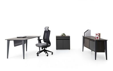 Ovali Schreibtisch Set 3-teilig Elegance Grau Holzoptik