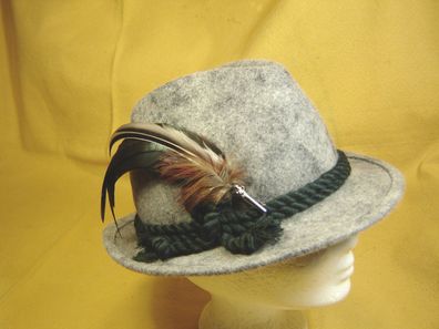 Trachtenhut Wollfilz grau gefleckt mit Federgesteck Wanderhut Damenhut DH52