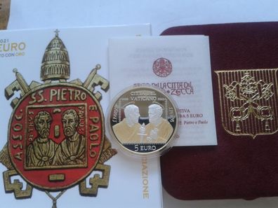5 euro 2021 PP Vatikan Silber Gold (vergoldet) Vatikan Petrus und Paulus