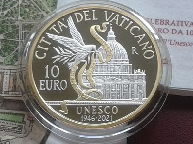 Original 10 euro 2021 PP Vatikan Silber Gold (vergoldet) Vatikan Unesco