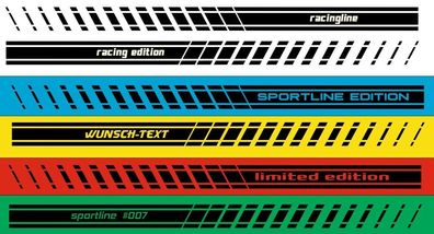 2x Motorsport Aufkleber mit Wunschtext Racing Seiten Streifen