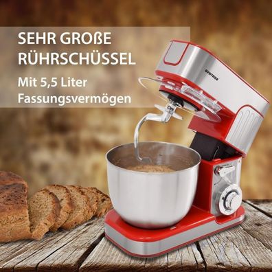 Syntrox KM-5.5L De Luxe Inox Rot Küchenmaschine Zosma Fleischwolf & Mixer