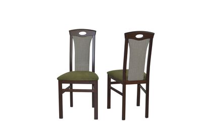 Stuhl 4581 2-er Set Angebot nußbaumfarbig, Sitz Kunstleder, Rücken Strukturstoff grün