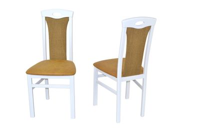 Stuhl 4581 im 2-er Set Angebot, weiß, Sitz Kunstleder, Rücken Strukturstoff gelb