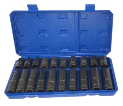 20-tlg. 1/2" Kraftsteckschlüssel Satz Schlagschrauber Nuss lang kurz 10-19 mm