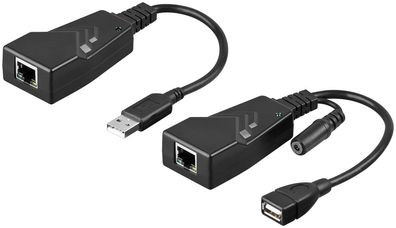 CAT 5/5a/6 / USB 2.0 Konverter, Schwarz - überträgt USB-Signale per Netzwerkkabel ...