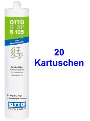 Ottoseal S105 20 x 310 ml Sanitär-Silikon Langlebige Fuge, Sicher gegen Schimmel