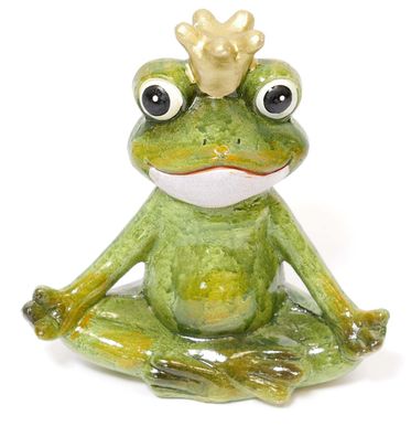 Gartenfigur Froschkönig Schneidersitz meditierend H 18 cm Keramik grün