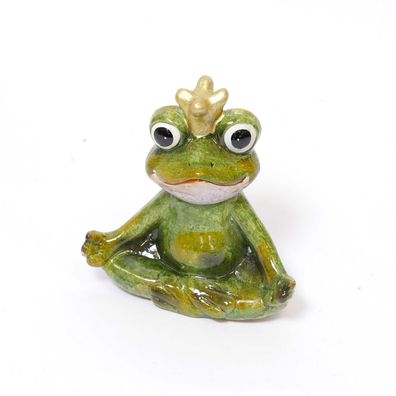 Gartenfigur Froschkönig Schneidersitz meditierend H 12.5 cm Keramik grün