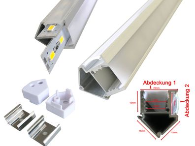 1m LED Schiene Aluminium Profil mit 2 Abdeckungen Profil M