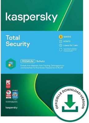 Kaspersky Total Security 2022, 3 PC Inkl Password Manager sofortiger Versand Kein ABO