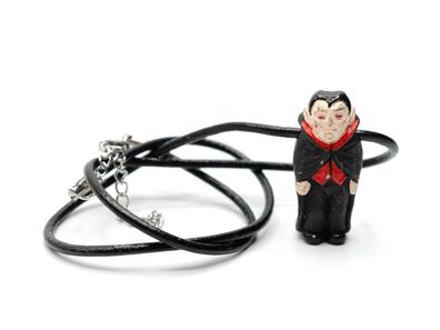 Vampir Kette Halskette Miniblings Halloween Blutsauger Dracula Keramik Leder