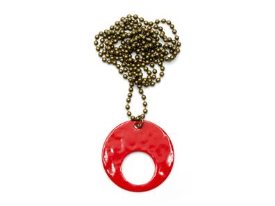 Emaille Kreole Kette Halskette 80cm Scheibe Handarbeit Kupfer Kreis modern rot